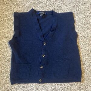 Architect Womens 100% Lambs Wool Sweater Vest Size L Academia Quiet Luxury Blue